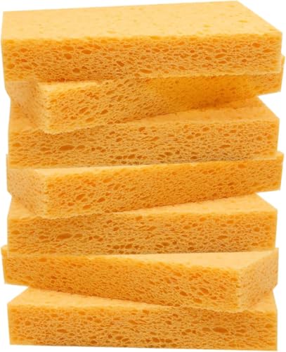 Large Cellulose Sponges, Kitchen Sponge for Dish, Thick Heavy Duty Scrub Pads, Non-Scratch Scrubber for Household/Cookware/Bathroom/Office/Boat 5.5" x 3" x 1" (7 Pack) Yellow - color: Yellow