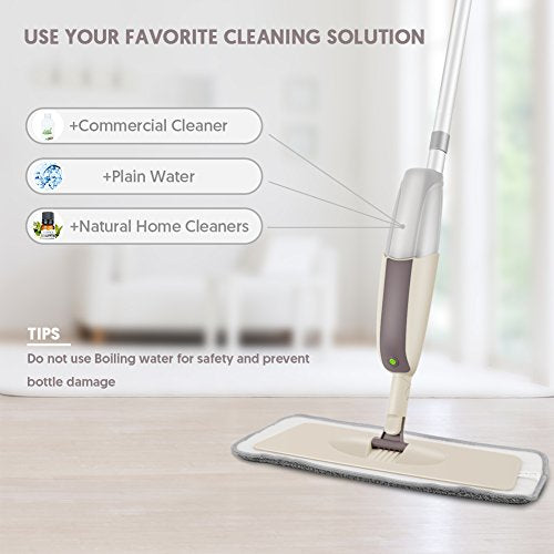 HOMTOYOU Spray Mops for Floor Cleaning: Wet Mop with 3 Washable Pads | Microfiber, Multi-Surface Floor Cleaning, Wet and Dry Use, Rotating Head, 410ML Refillable Bottle