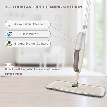 HOMTOYOU Spray Mops for Floor Cleaning: Wet Mop with 3 Washable Pads | Microfiber, Multi-Surface Floor Cleaning, Wet and Dry Use, Rotating Head, 410ML Refillable Bottle