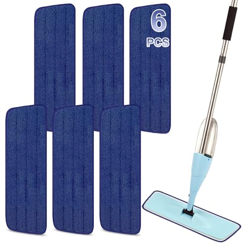16.5 Inch Reusable Mop Pads Microfiber Spray Mop Replacement Heads for Wet/Dry Mops Compatible with Bona Floor Care System (6 Pack) - color: Darkblue Mop Pads