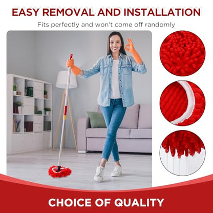 Baderke 3 Pack Chenille Mop Heads Replacements Compatible with 1 Tank System Chenille Duster Replacement Heads Microfiber Spin Mop Refill Pads Reusable Dust Refills for Floor Cleaning (Red) - color: Red
