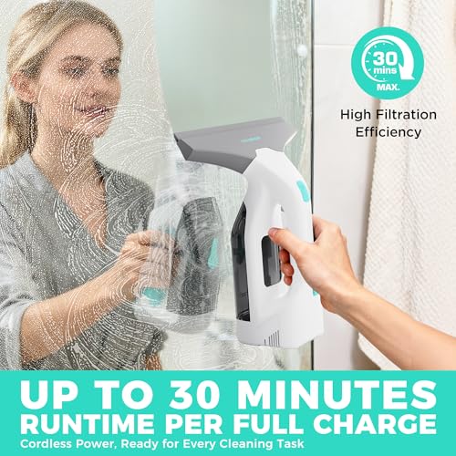 HAUSHOF Electric Window Vacuum Squeegee 11", Vacuum Squeegee Cordless Cleaner Tool Set, Window Vac with 300ml Spray Bottle & 100ml Water Tank for Mirror, Countertop, Showers