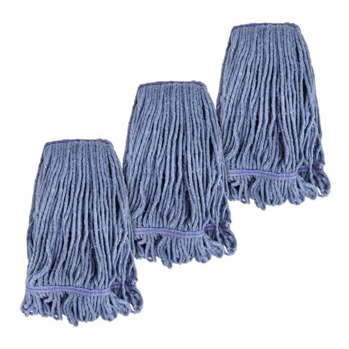 Commercial Heavy Duty Mop Heads Replacement for Rubbermaid: 3 Packs Industrial Wet Mop Head for Floor Cleaning - Commercial Products Looped End String Head Refills - color: 3 Count-blue