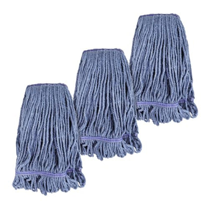 Commercial Heavy Duty Mop Heads Replacement for Rubbermaid: 3 Packs Industrial Wet Mop Head for Floor Cleaning - Commercial Products Looped End String Head Refills - color: 3 Count-blue