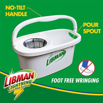 Libman Lightning Spin Mop System Plus 3 Refill Head | Mop and Bucket with Wringer Set | Floor Mop | Spin Mop | Libman Mop | Mops for Floor Cleaning | Hardwood Floor Mop | 4 Total Mop Heads Included - style: Spin Mop +3 Refills