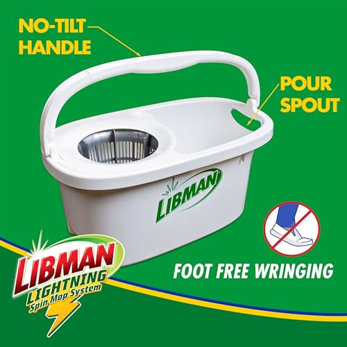 Libman Lightning Spin Mop System | Mop and Bucket with Wringer Set | Spin Mop | Mops for Floor Cleaning | Hardwood Floor Mop | 1 Total Mop Head Included - style: Spin Mop