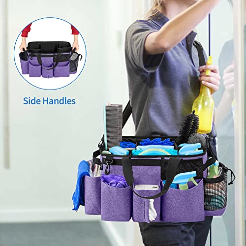 LoDrid Wearable Cleaning Caddy Bag with 4 Foldable Dividers, Cleaning Supply Tote for Cleaning Supplies, Cleaning Organizer with Shoulder Strap and Side Handles for Cleaners & Housekeepers, Purple - color: Purple
