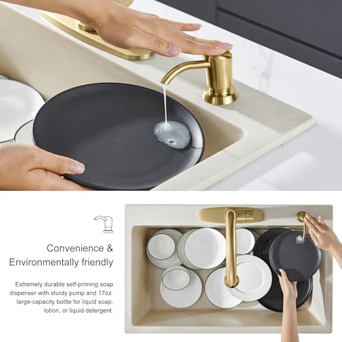 GAGALIFE Built in Sink Soap Dispenser or Lotion Dispenser for Kitchen Sink, Brushed Gold ABS Pump Head, with 17 Ounce Large PET Soap Bottle - color: Gold Brushed