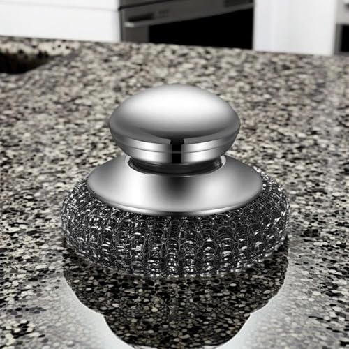6 Pcs Steel Wool Scrubber Set, Stainless Steel Scrubber with Handled Replacement Metal Wire Pads for Cleaning Dishes, Cast Iron, Stock Pots, Pans, Griddles, Grills