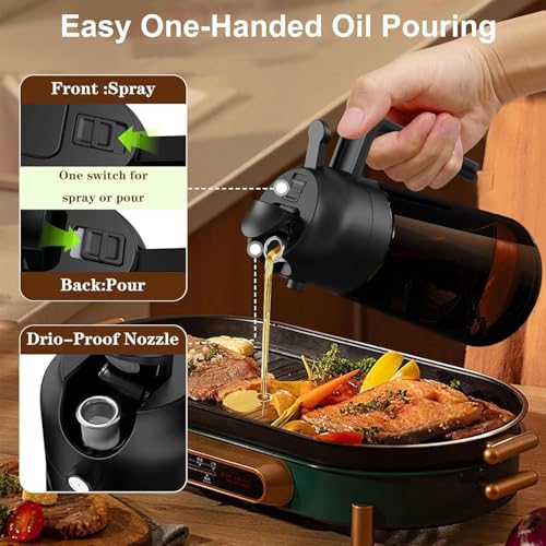 OURCABECUE Kitchen Upgraded Made Oil Sprayer for Cooking, Dark Brown 2 in 1 Spray and Pour Mist Olive Oil Dispenser 16oz 470ml Glass Oil Spray Bottle, Air Fryer (White + Black) - color: White + Black