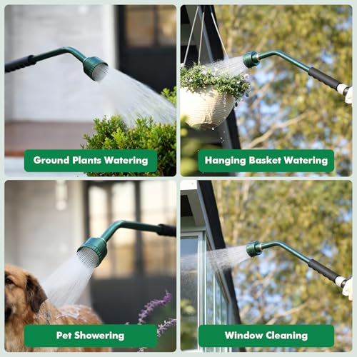 RESTMO Long Watering Wand, 24 Inches Gentle Soft Full Shower Sprayer Wand with Flow Control, Heavy Duty Metal Hose Wand for Hanging Baskets, Shrubs, Plants, Flowers, Garden and Lawn, Green - color: Olive Green