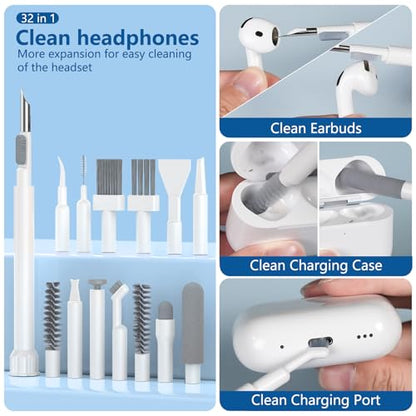 32 in 1 Cell Phone Cleaning kit with Charging Port Cleaner,Stylus Pen,SIM Tool,Keyboard Brush,Speaker Brush,Electronic Cleaning kit for iPhone,AirPods,iPad,Keyboard,MacBook,Earbud,Camera Lens(White) - color: White