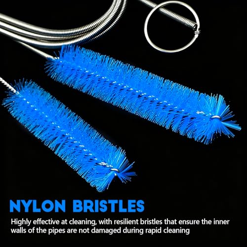 2PCS Flexible Long Drain Brush, 78 Inch Nylon Stainless Steel Tube Cleaning Brush, Slim Long Hose Pipe Cleaning Tool for Auto Sunroof Drain Hole, Car Fridge, Kitchen Sink (Single End-Blue) - color: Single End-blue