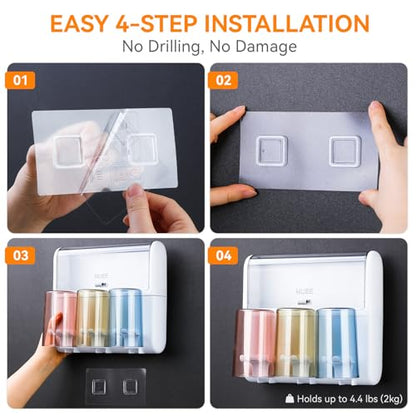 Toothbrush Holder Wall Mounted with Automatic Toothpaste Dispenser, Dustproof Flip Cover and Inverted Cup Slots, Multi-Functional No-Drill Bathroom Organizer for Family, Space Saver (3 Cups) - color: 3 Cups