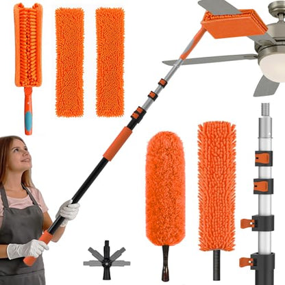 SISIUPASSIE 26FT Reach Ceiling Fan Cleaner Duster, Ceiling Fan Blade Cleaner with Extension Pole, Washable & Replaceable Microfiber Feather Duster Kits - size: 20FT