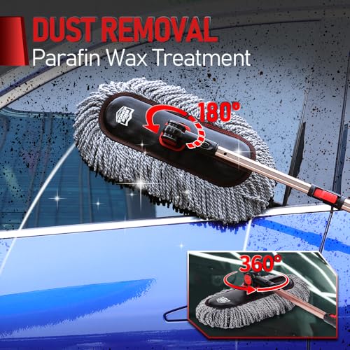 Car Duster Exterior Scratch Free - Microfiber Car Brush with Extendable Handle (27-36'') - Soft Auto Dusting Tool for Pollen & Dust Removal on SUV, Truck, RV & Motorcycle(Wax-Free Design) - color: Grey6