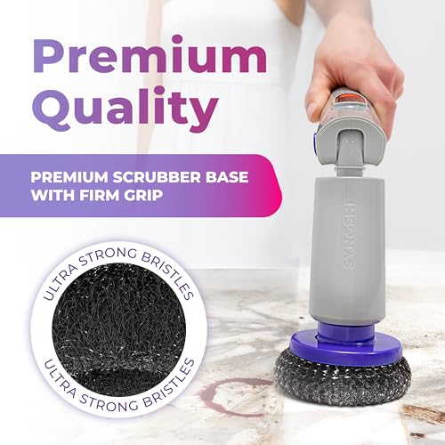 Synoshi PRO Electric Spin Scrubber Steel Brush Set for Cleaning (2 Units) Perfect for Grills, Ovens. Power Scrubber Steel Brush Heads for Intensive Cleaning