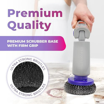 Synoshi PRO Electric Spin Scrubber Steel Brush Set for Cleaning (2 Units) Perfect for Grills, Ovens. Power Scrubber Steel Brush Heads for Intensive Cleaning