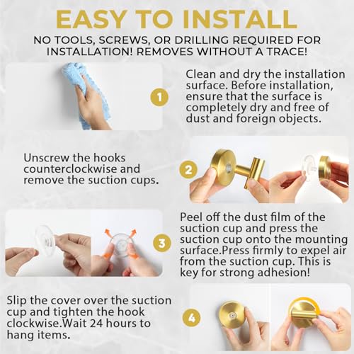 Suction Cup Hooks for Shower Heavy Duty, Shower Hooks No Drill, Shower Hooks for Inside Shower Stainless Steel, Suction Hooks for Window, Glass, Tile, Wall, Loofah, Bath Robe, Wreath, Gold 4 Pack - color: Gold