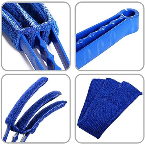 3-Finger Microfiber Blind Cleaner Brush - Reusable Washable Sleeve for Dusting Window Blinds, Curtains & Shutters (1-Pack, Blue)