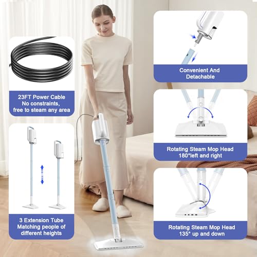 Steam Cleaner, 6 in1 Rotated Steam Mop Cleaner with 2 Modes, 2 Microfiber Pads, 400ML Removable Tank, 23FT Power Cable, Detachable Steam Mops for Floor, Laminate Floor, Tiles Cleaning (Denim Blue) - color: Denim Blue