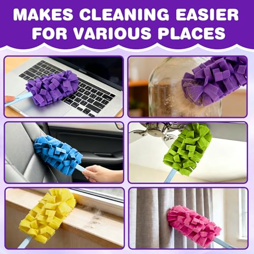Duster Refill Reusable Fleece Duster Refills, Heavy Duty Feather Flat Dusters Refills Washable Cleaning Pads for Home, Blinds, Car, Pet, Furniture, Fans (5 Pack-Mixed Color)