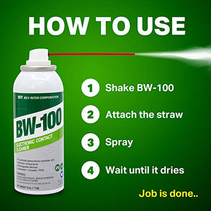 BW-100 Non-Flammable Electronic Contact Cleaner Aerosol Spray - Safely Cleans Joysticks, Computers, PCB and More - Removes dust, Dirt and contaminants on Contact-Quick Dry | 4oz/114g | Pack of 3 - size: 4 Ounce (Pack of 3)