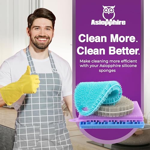 Silicone Sponges for Dishes - 4 Pack Dual-Sided Dish Scrubber - Food Grade, BPA Free Silicone Sponge & Housecleaning - color: Silicone Sponges [4]