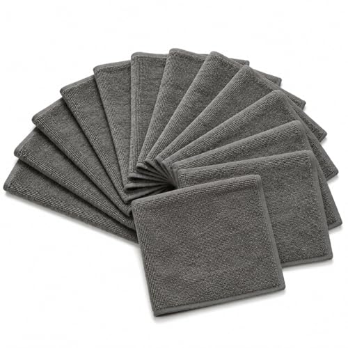 12 Pack Microfiber Cleaning Cloth, Ultra Absorbent Reusable Towels, Lint Free Streak Free Cleaning Rags for Car, Kitchen, Window, Home (Grey)