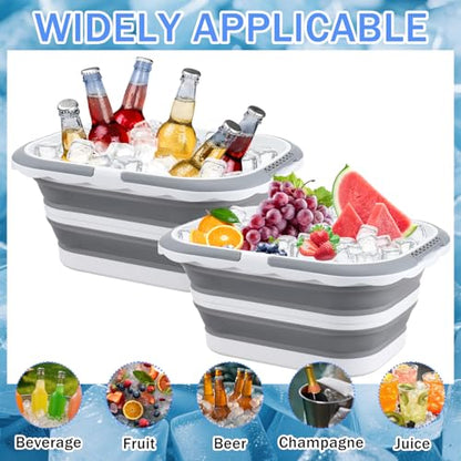 2 Pack Ice Buckets for Parties, Foldable Beverage Tub, Collapsible Ice Bucket for Wine Beer Champagne, Large Beer Ice Buckets Drink Cooler, Space Saving Ice Storage Tub Ice Cube Bin (8.5L*2) - color: Wave