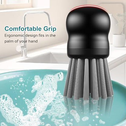 Mini Dish Brush for Cleaning Chicken Shredder, Palm Brush Dish Scrubber with Ergonomic Grip, Kitchen Brush for Washing Dishes, Pans, Pots, Sink (4, Black) - color: Black