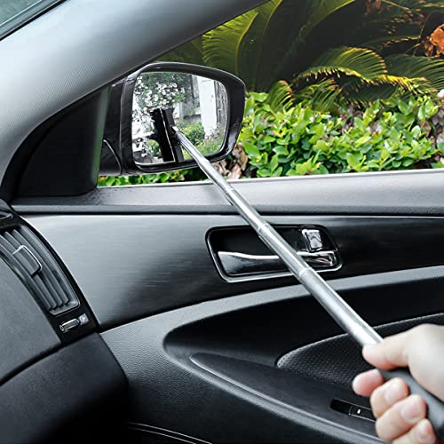 8sanlione Car Rearview Mirror Wiper, American Flag Telescopic Auto Mirror Squeegee Cleaner, Glass Mist Cleaning Tool with Retractable 98cm Handle, Portable Car Windows Water Removal (Black/Car Logo) - color: Black/Car Logo