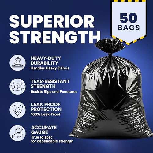 Plasticplace Contractor Trash Bags 42 Gallon, 3.0 Mil, Black Heavy Duty Garbage Bag, 33” x 48” (50 Count)
