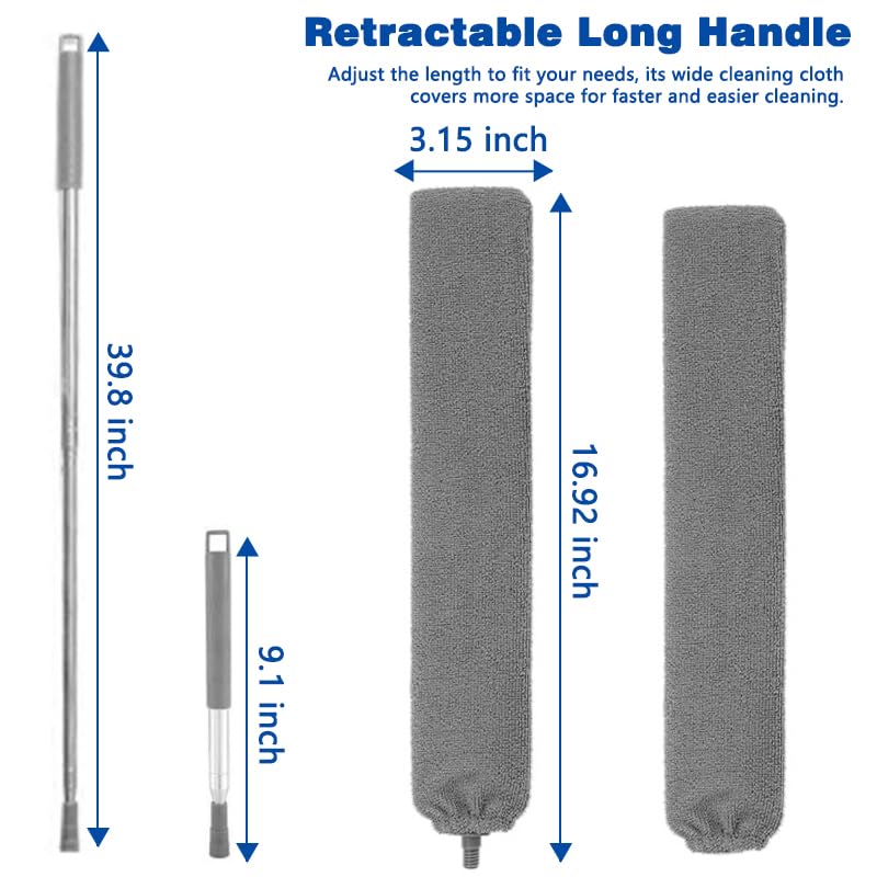Retractable Gap Dust Cleaner with 2 Microfiber Dusting Cloths Long Handle Cleaning Tools Furniture Cleaning Duster