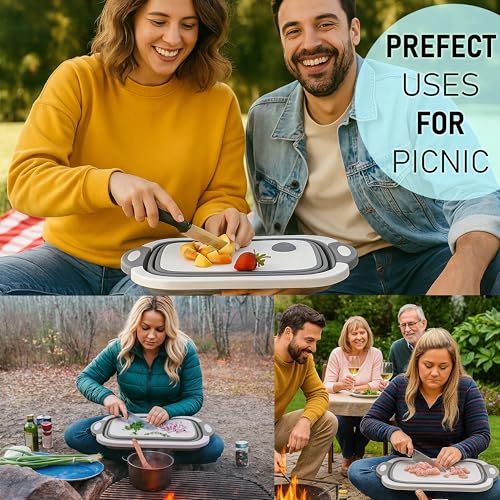 SSKT 3-in-1 Collapsible Cutting Board – Multifunctional Kitchen Sink Tub Basin with Drain, Chopping Board & Washing up Bowl – Space-Saving & Portable for Kitchen, Camping, RV, & Outdoor Use (Grey) - color: Gray