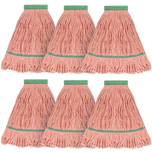 Matthew Cleaning Heavy Duty Mop Head Commercial Replacement for General and Floor Cleaning , Wet Industrial Blue Cotton Looped End String Head Refill (Pack of 6) Orange - color: Orange, size: 6 Count