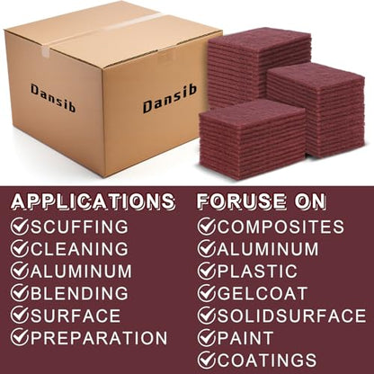 100 Pcs General Purpose Scuff Pads 6 X 9 Inch Red Abrasive Hand Sanding Non-Woven Aluminum Oxide Abrasive Pads Set for Surface Preparation Scuffing Scouring Blending Cleaning