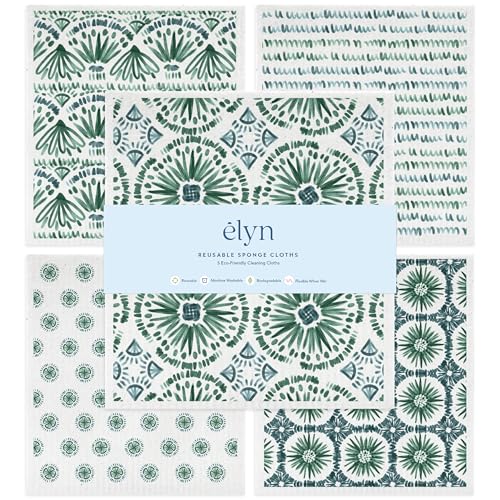 ELYN Swedish Dishcloths, Reusable & Washable Sponge Cloths, Absorbent Cleaning Paper Towels for Kitchen, Dishes, Counters and More, 5 Pack, Assorted Bohemian Patterns - color: Bohemian