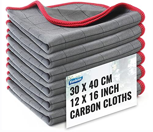 Microfiber Cleaning Cloth Lint Free Glass Cleaner Window Polishing Streak Free Miracle Easy Clean Rag Reusable for Mirror Kitchen Dish Auto Detailing, Pack of 6, 16"x12", Grey-red - color: Grey-red, 12 X 16 Inch