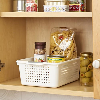 madesmart Small Storage Basket, Multipurpose Organizer with Soft-Grip Handles & Non-Slip Feet, Heavy-Duty Ventilated Design for Laundry, Bath & Kitchen, White, 12 x 8 x 4" - size: Small