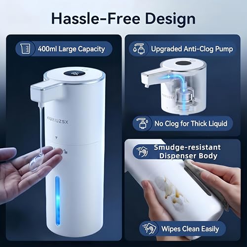 Touchless Automatic Foaming Soap Dispenser | USB Rechargeable Wall Mount 400ml Waterproof Sensor Foam Hand Soap Dispenser for Bathroom Kitchen Kids White - color: White Foam
