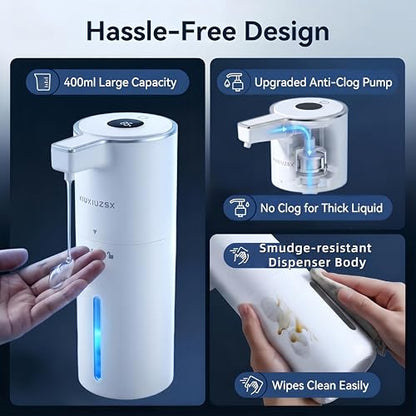 Touchless Automatic Foaming Soap Dispenser | USB Rechargeable Wall Mount 400ml Waterproof Sensor Foam Hand Soap Dispenser for Bathroom Kitchen Kids White - color: White Foam