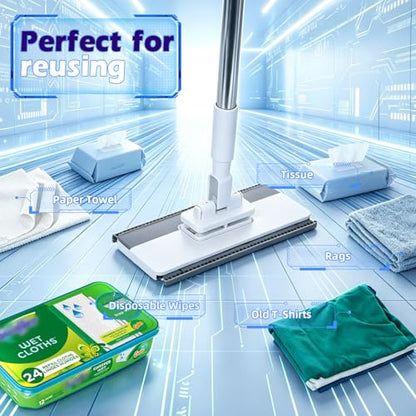 Masthome Clamp Mop Compatible with Swiffer Wet Jet Mops, 50" Stainless Steel Handle Mini Mop for Hardwood, Tile, Laminate, Marble, Wall, Window, Multi-Surface Floor Cleaning - color: White-large-mini Lazy Mop