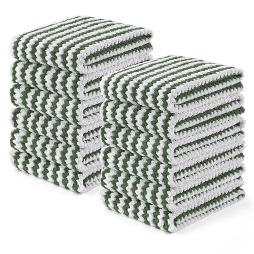 Homaxy Kitchen Towels(12 Pack, 10 x 20 inches), Ultra Soft and Absorbent Dish Towels, Reusable Fast Drying Microfiber Cleaning Cloth, Coral Velvet Wave Design No-lint, Grass Green - color: Grass Green, style: 10" x 20" - 12 Pack