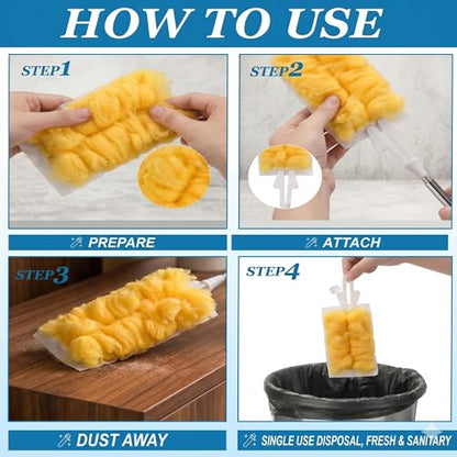 50 Count Duster Refills with 1 Handle | Disposable Multi Surface 360° Duster Cleaner Kit for Ceiling Fans, Blinds & Furniture