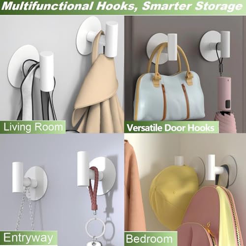 Heavy Duty White Towel Hooks, Stainless Steel Adhesive Coat Hooks for Bags, Towels, Robes, Hats, Aprons – No Drill Bathroom, Kitchen, Hotel Wall Hooks (2 Pack) - color: White, size: Adhesive "T" Shape- 2 Pack