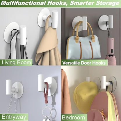 Heavy Duty White Towel Hooks, Stainless Steel Adhesive Coat Hooks for Bags, Towels, Robes, Hats, Aprons – No Drill Bathroom, Kitchen, Hotel Wall Hooks (2 Pack) - color: White, size: Adhesive "T" Shape- 2 Pack