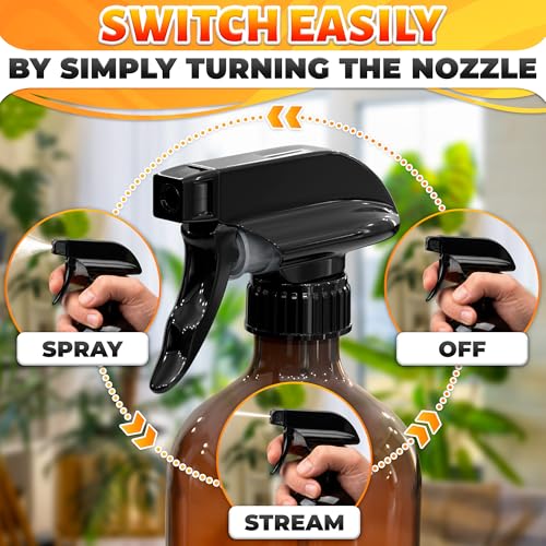 4 Pack Spray Nozzle for Bottles – Replace Broken Sprayers in Seconds with Spray Bottle Nozzle Replacement – Fits 8 Oz & 16 Oz Bottles, Trim-to-Fit Tube, Trigger Sprayer with Mist, Stream & Off Modes - color: Black, size: 4 Pack