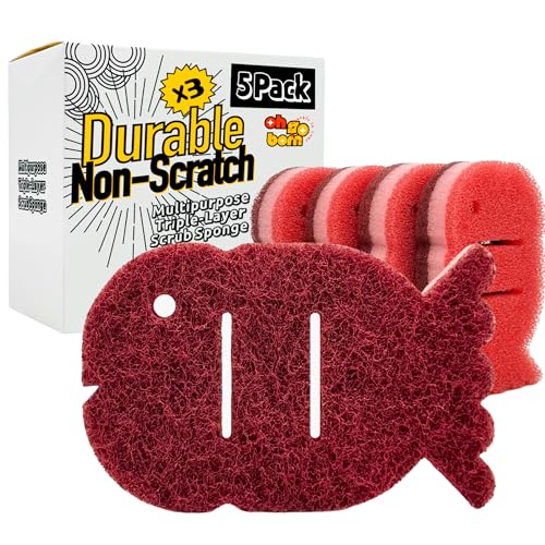 5 Pack Multipurpose Dual Sided Triple Layer Dish Sponges Kitchen | Boil Safe Scratch Free Odor Resistant Extra Durable | Flexible and Durable Design for Long Lasting Use (5, Fish) - style: Fish - 5ct