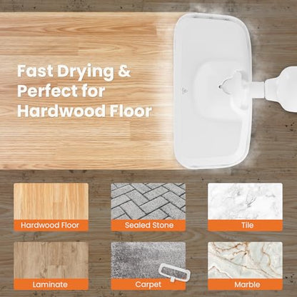 Multi-Surface Steam Mop, Lightweight Floor Cleaner for Hardwood, Tile, Laminate & Carpet with 2 Reusable Washable Pads (Green)